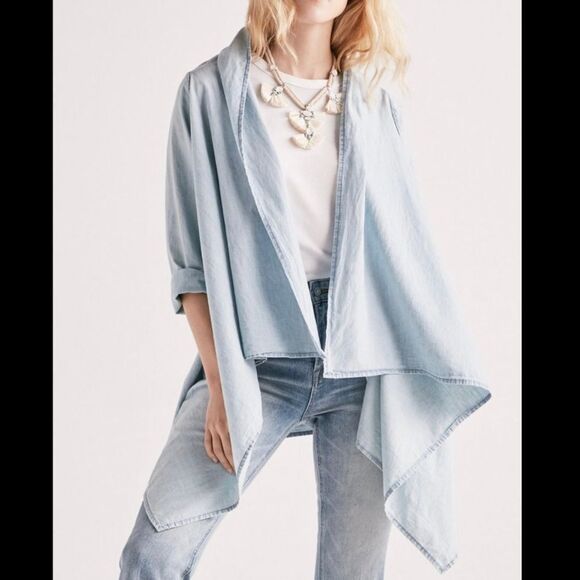 Lucky brand Hemp Boho Blue Cotton Blend knotted drape Swim open Topper Jacket S - Picture 3 of 7